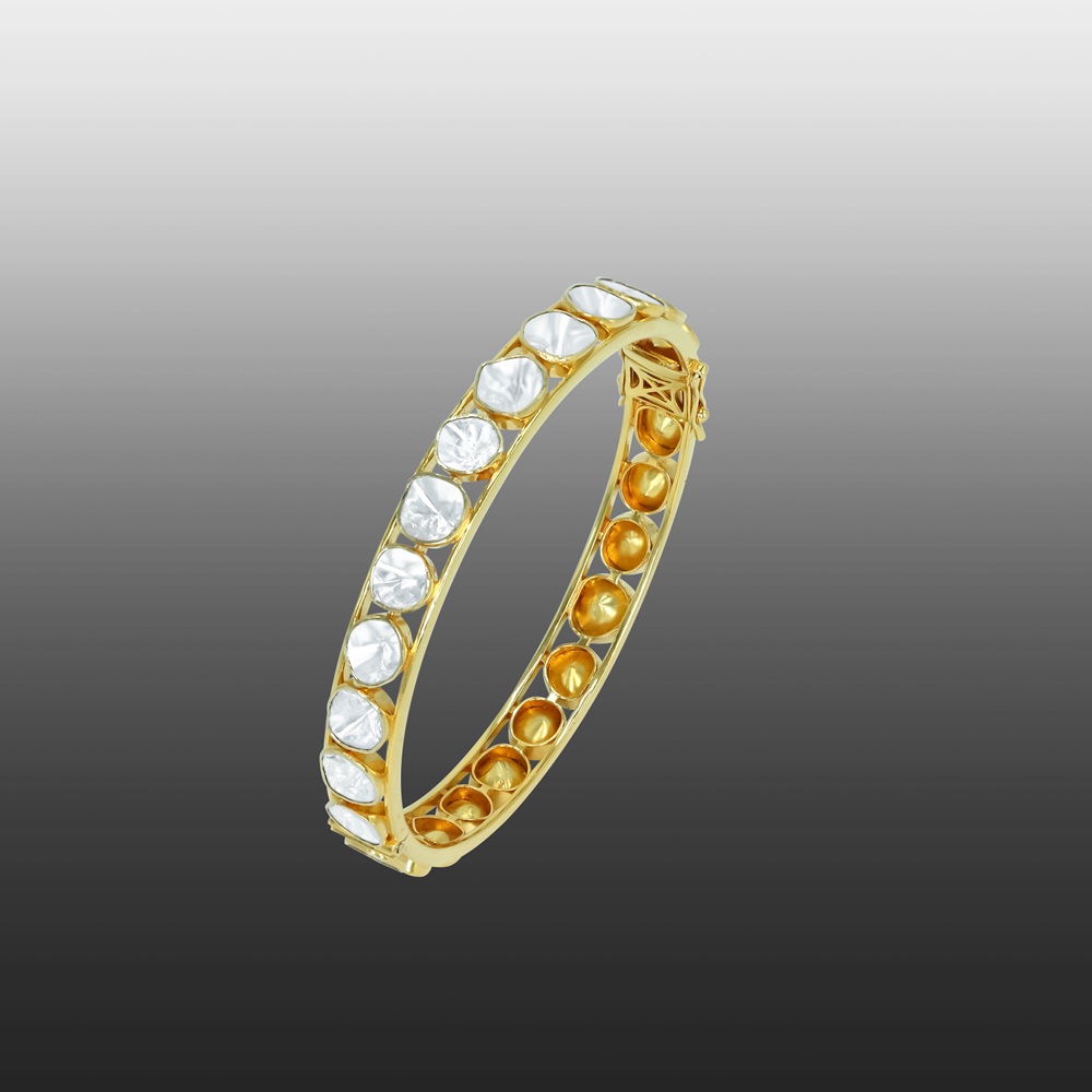 Linear Polki Open-Setting Bangle with Minimalist Design